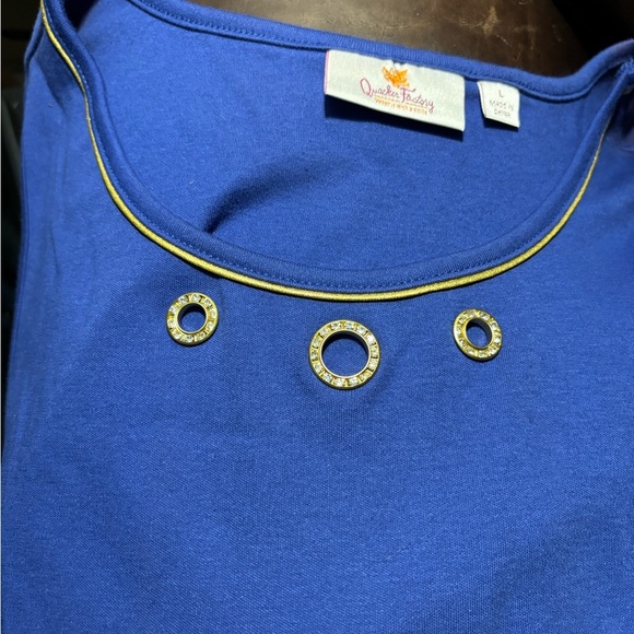 Quacker Factory Womens Jacket Tank Set Blue Gold Zip Bling Pockets *FLAW - Picture 4 of 7